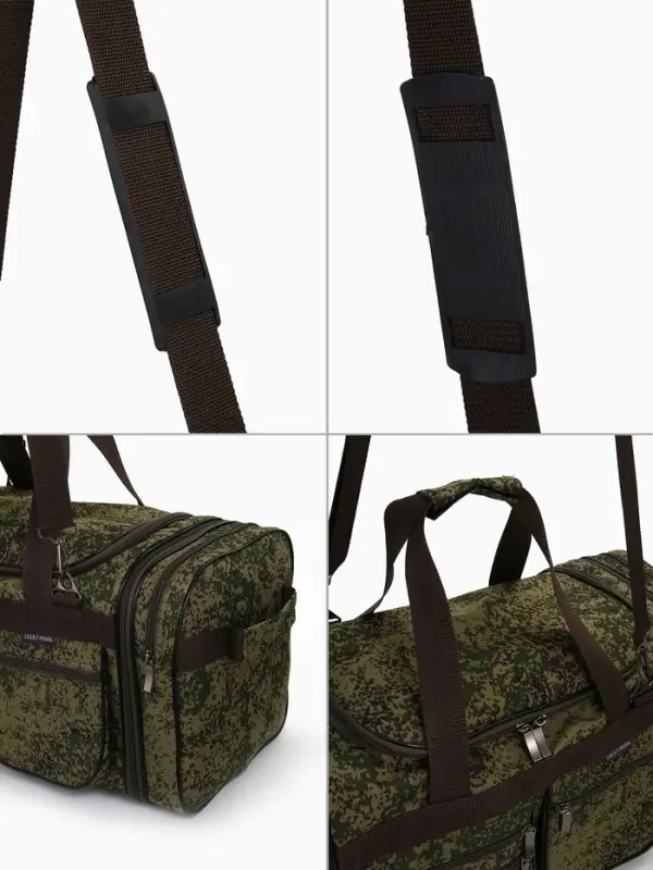 Сумка дорожная на молнии, с увеличением, 5 наружных карманов, длинный ремень, камуфляж, зелёная