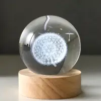 Световая фигурка &laquo;Одуванчик&raquo;, LED-ночник, стекло d=6 см, подставка дерево, USB, 6.5&times;6.5&times;7.5 см