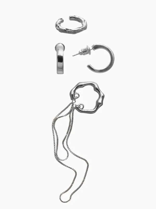 Набор серьги и каффы 4 шт. "Минимализм" водопад, цвет серебро