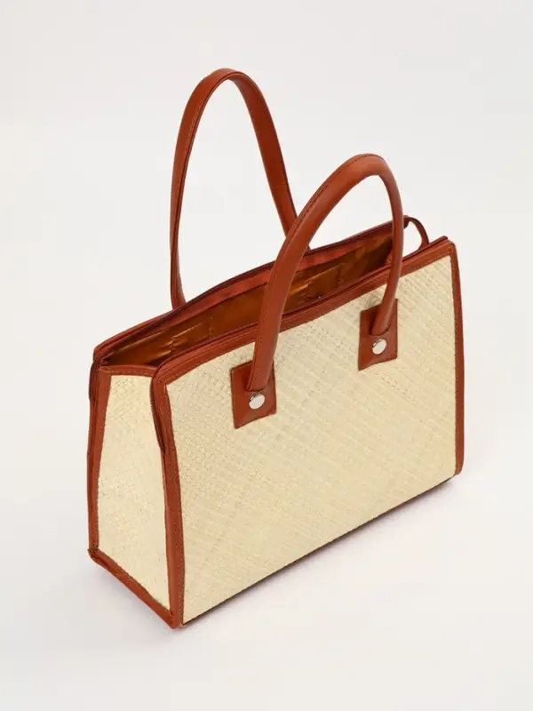 Сумка плетёная на молнии из пандана, 35&times;12&times;40 см, бежево-коричневая