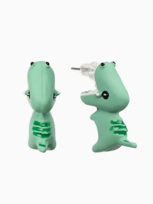 Серьги из полимерной глины &laquo;Динозавр&raquo;, зелёные