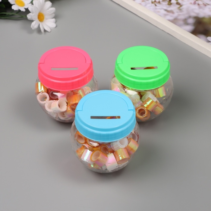 Клейкая лента пластик в банке  Клейкая лента пластик в банке "Перл. Белый и оранж" н-р 40 шт 1,2 см, дл.0,9 м 7х7х9 см