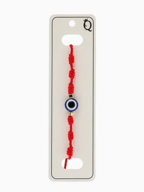 Браслет-оберег &laquo;Красная нить&raquo; узел/бусина/глаз,  цвет красно-бело-синий в золоте