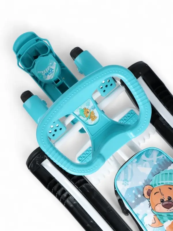 Снегокат «Тимка спорт 6Д» с забавными медвежатами, с двумя спинками, с родительской ручкой, бирюзовый, ТС6Д/ЗМ Nika