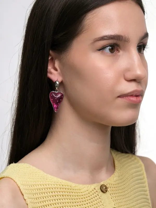 Серьги ассорти &laquo;Клубника-сердце&raquo;, розовый в серебре