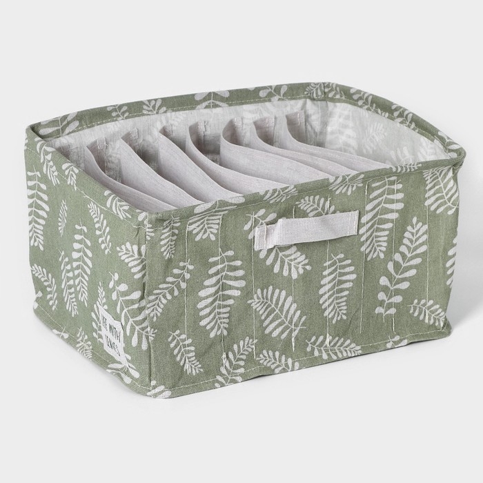 Органайзер для хранения белья Доляна Leaves, 9 ячеек, 25×33×16 см, цвет зелёный Органайзер для хранения белья Доляна Leaves, 9 ячеек, 25×33×16 см, цвет зелёный