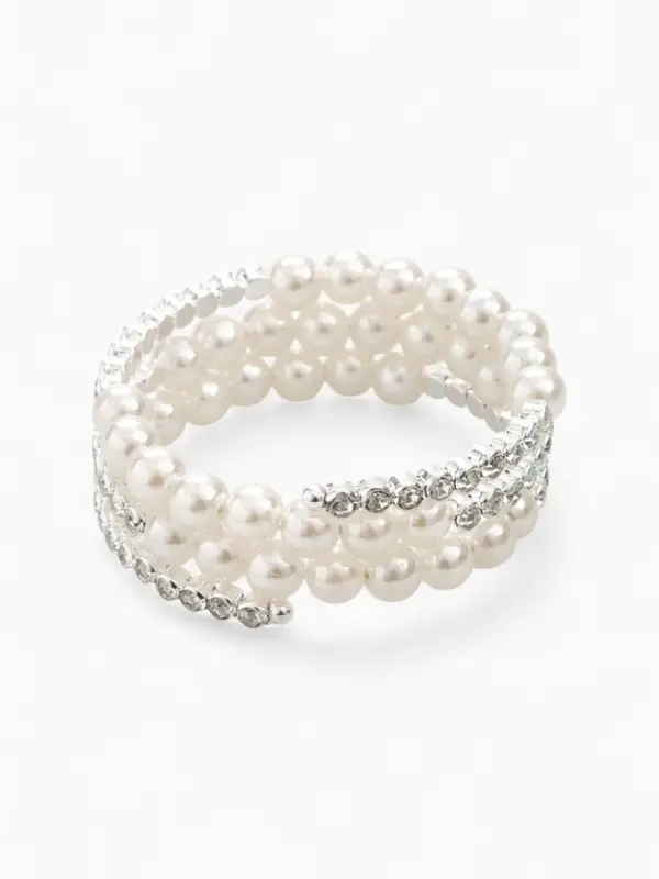 Браслет пружинка &laquo;Жемчуг. Стразы&raquo;, d=6 см, шар №8, белый в серебре