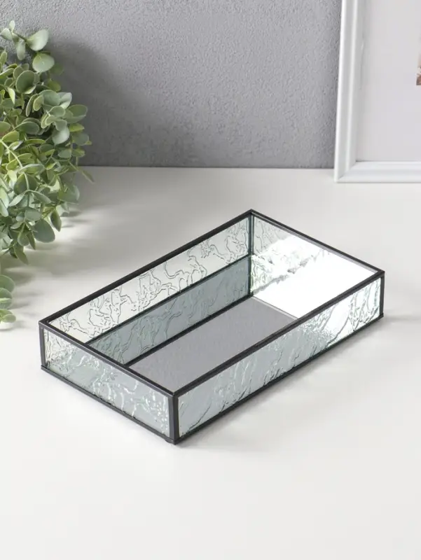 Подставка интерьерная стекло, металл "Следы от листьев" прозрачная 15.3х25х4,5 см