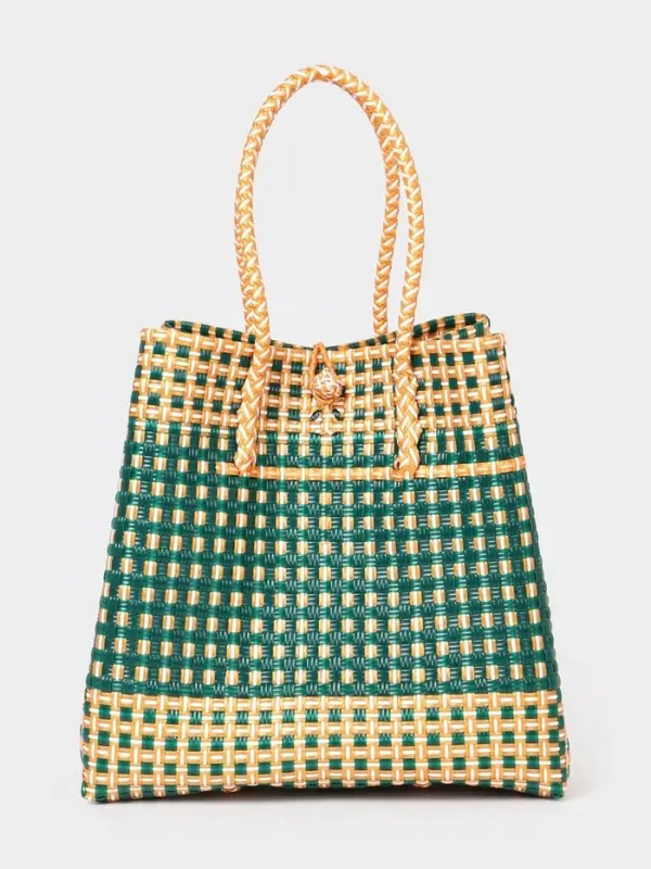Сумка плетёная, 40&times;20&times;55 см, пластик, зелёно-бежевая