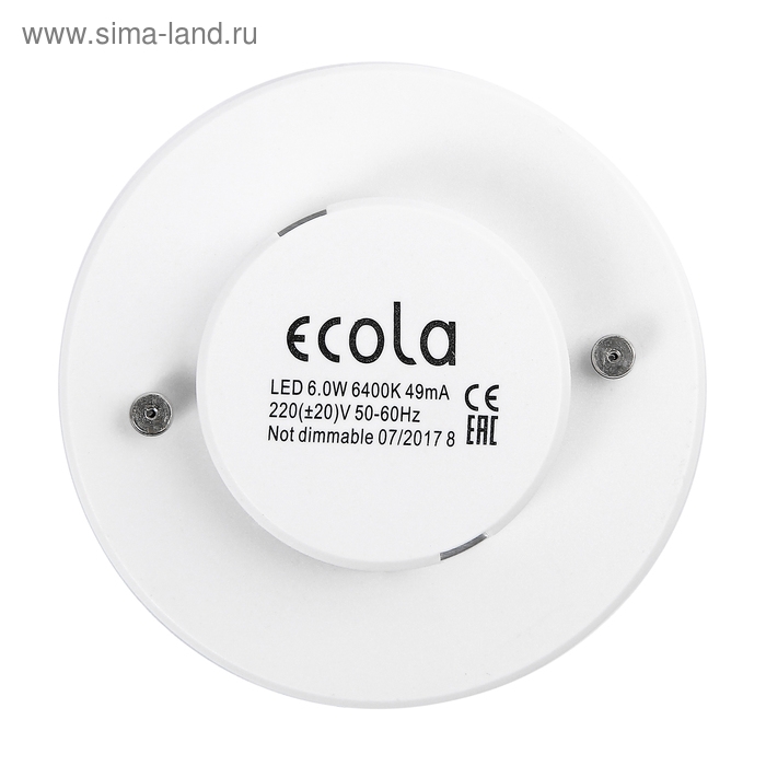 Лампа светодиодная Ecola Light, GX53, 6 Вт, 6400 K, 27x75 мм, матовое стекло Лампа светодиодная Ecola Light, GX53, 6 Вт, 6400 K, 27x75 мм, матовое стекло