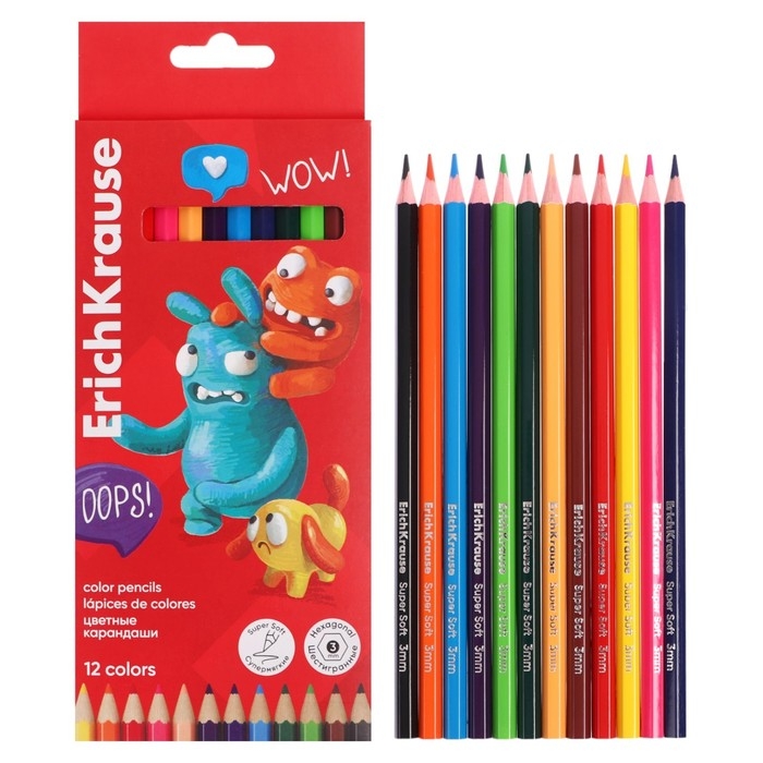 Карандаши 12 цветов ErichKrause Jolly Friends, дерево, шестигранные, с европодвесом Карандаши 12 цветов ErichKrause Jolly Friends, дерево, шестигранные, с европодвесом