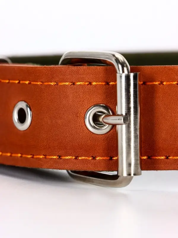 Ошейник комбинированный, безразмерный, 65&times;3.5 см, ОШ 31-61 см, кожа, брезент, коричневый