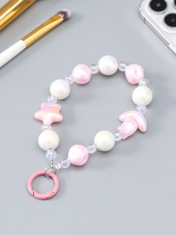 Брелок на карабине "Тюльпаны и звёзды" розово-перламутровый 11х4х1,5 см