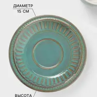 Чайная пара Доляна &laquo;Винтаж&raquo;, 250 мл, блюдце d=15 см, керамика, бирюзовая