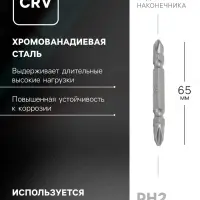 Биты двухсторонние ТУНДРА, намагниченные, сталь CrV, PH2&times;65 мм, 2 шт.