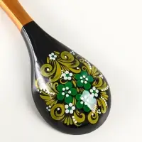 Ложка деревянная &laquo;Чернушка&raquo;, с плоским черенком, 20.2&times;6.2 см, хохлома, ручная роспись
