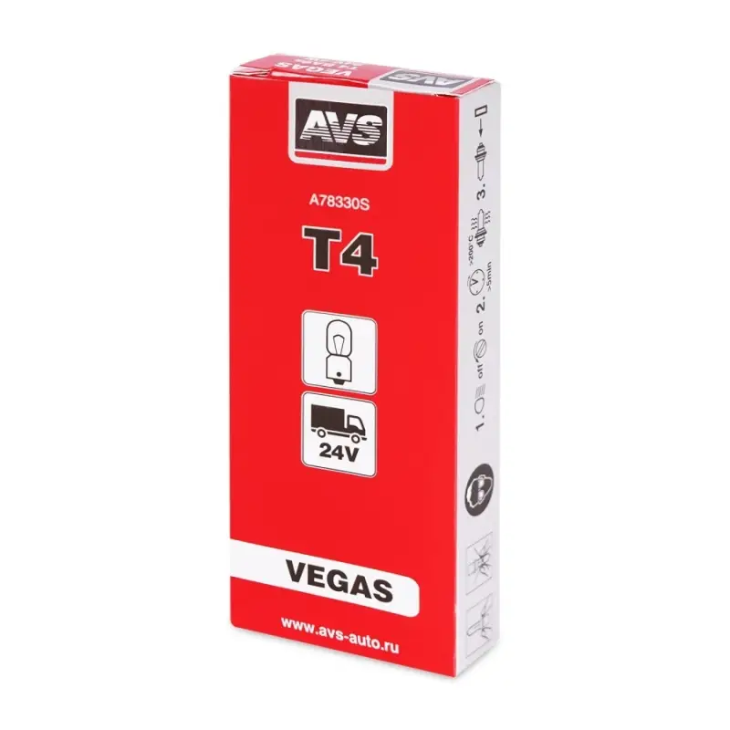 Лампа AVS Vegas 24V.T4(BA9S) BOX 10шт.