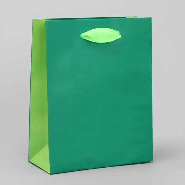Пакет подарочный двухцветный, упаковка, «Зеленый-салатовый», S 12 х 15 х 5.5 см