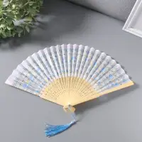 Веер складной с кисточкой &laquo;Греческий орнамент&raquo;, белый с золотом, 23 см