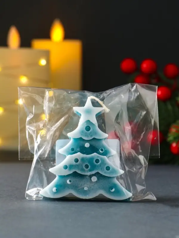 Свеча новогодняя Свеча новогодняя "Ёлочка с огоньками" 65х60 мм, бирюзовый