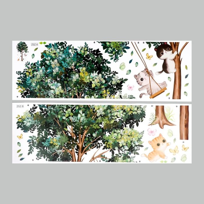 Наклейка пластик интерьерная цветная Наклейка пластик интерьерная цветная "Котята и дерево" 30х90 см набор 2 листа