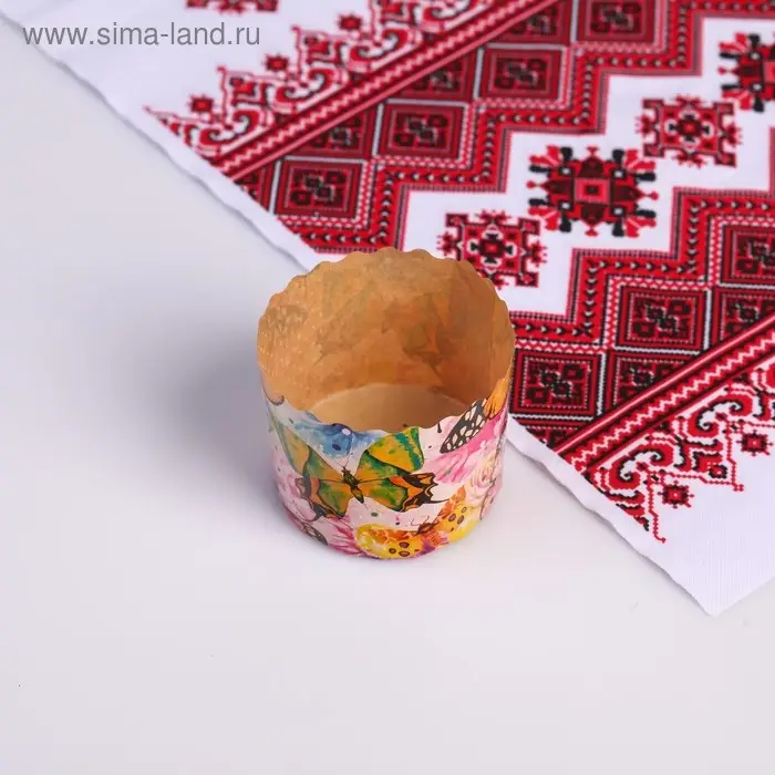 Форма бумажная для кекса, маффинов и кулича  Форма бумажная для кекса, маффинов и кулича "Бабочки цветные" 70x60мм