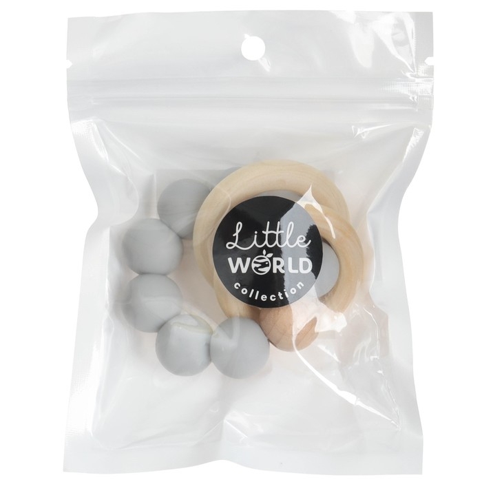 Прорезыватель силиконовый M&B с деревянным кольцом, серый Прорезыватель силиконовый M&B с деревянным кольцом, серый