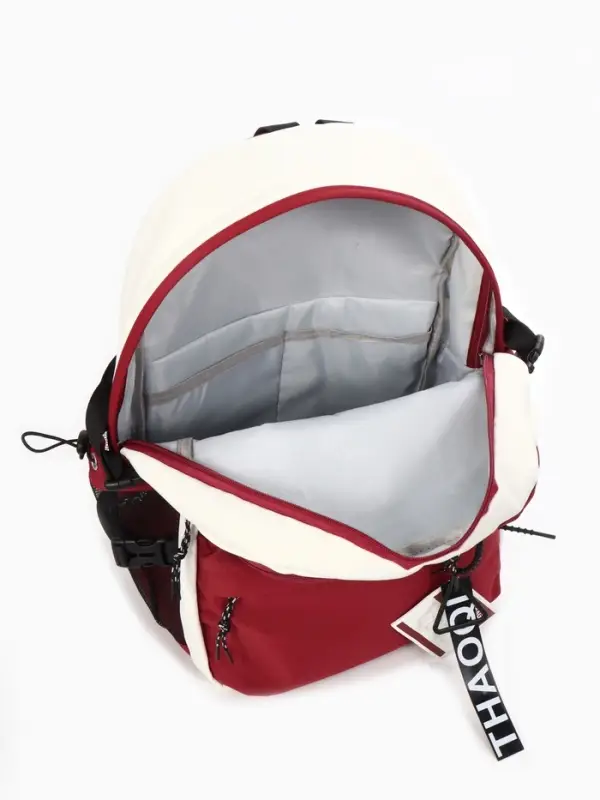 Рюкзак школьный, с мягкой спинкой, 2 отделения, 5 карманов, 30&times;14&times;45 см, бордовый, белый