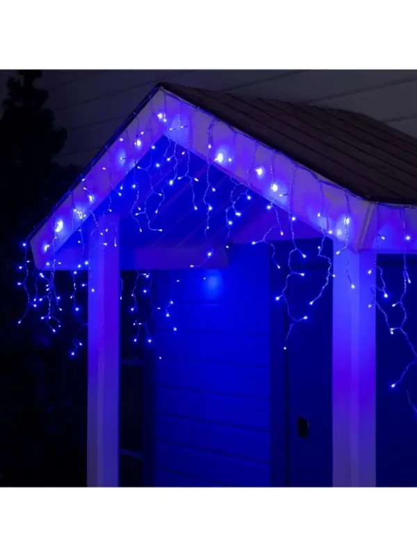 Гирлянда &laquo;Бахрома&raquo; 3&times;0.6 м, IP44, УМС, прозрачная нить, 160 SMD-LED, свечение синее, 220 В