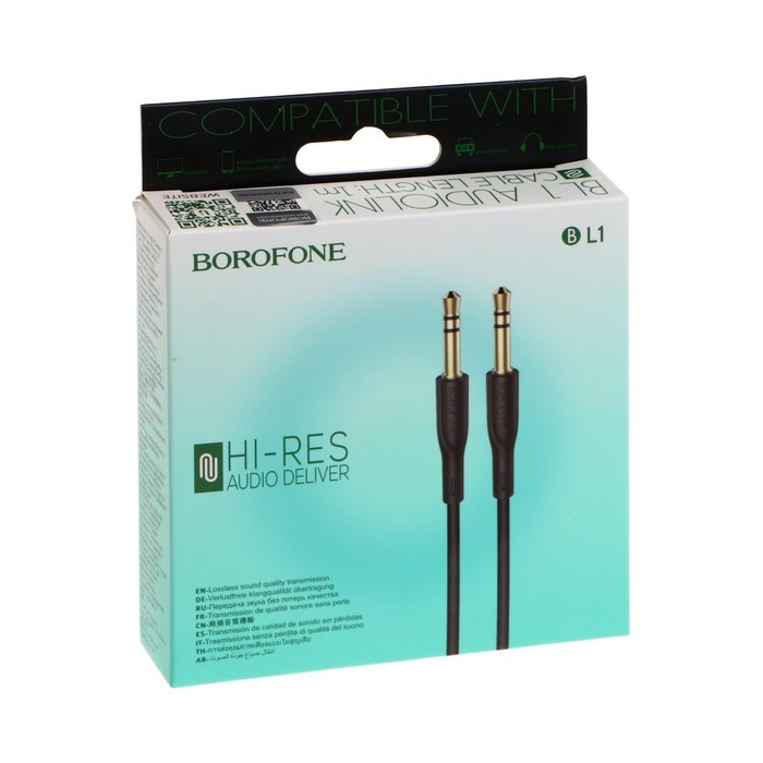 Кабель аудио AUX Borofone BL1, Jack 3.5 мм(m)-Jack 3.5 мм(m), TPE оплётка, 1 м, чёрный Кабель аудио AUX Borofone BL1, Jack 3.5 мм(m)-Jack 3.5 мм(m), TPE оплётка, 1 м, чёрный