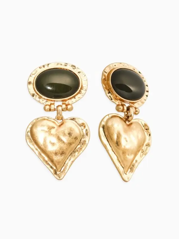 Серьги &laquo;Винтаж. Овал с сердцем&raquo;, зелёные в золоте