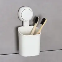 Стакан для зубных щёток на вакуумной присоске, пластик, 9×7,7×19 см, белый