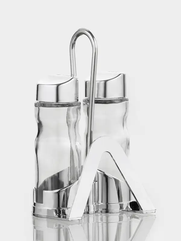 Набор для специй Доляна &laquo;Эксклюзив&raquo;, 40 мл, 2 предмета: солонка, перечница, салфетница - подставка, стекло, пластик, прозрачный