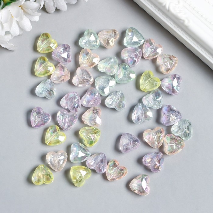 Бусины для творчества пластик Бусины для творчества пластик "Сердечки с гранями" набор 25 гр МИКС 1х1,2х0,6 см