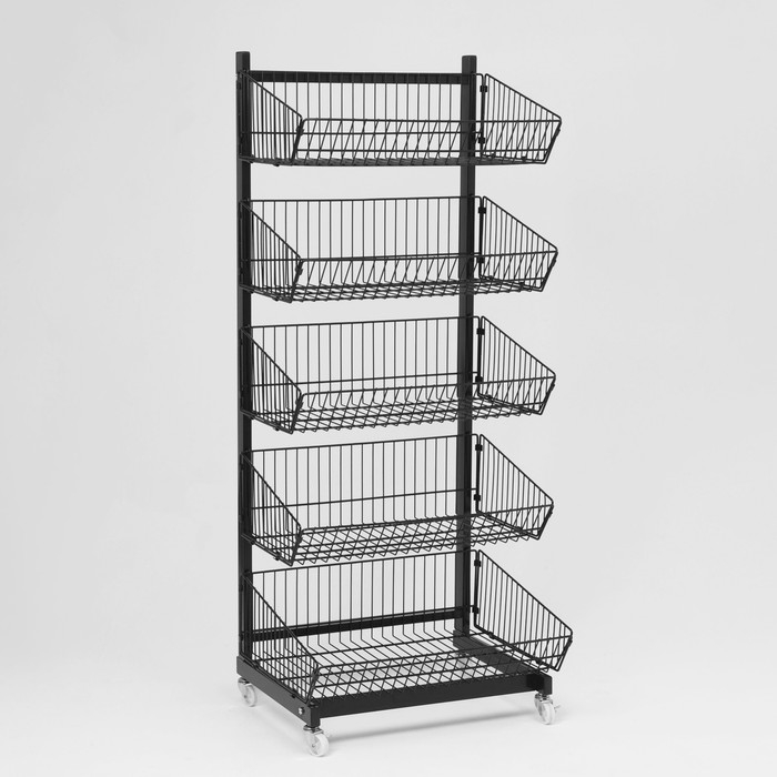 Накопитель разборный на колесах, 5 корзин, 58×53×146 см, цвет чёрный Накопитель разборный на колесах, 5 корзин, 58×53×146 см, цвет чёрный