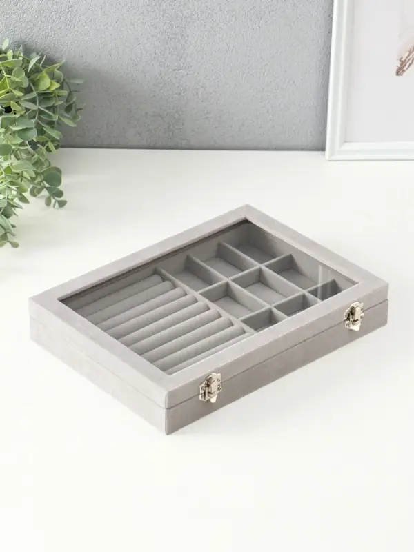 Шкатулка для украшений &laquo;Серый туман&raquo;, бархат, с замком, 5&times;20&times;28 см