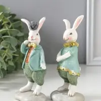 Сувенир полистоун "Парочка зайчат в костюмах с жабо/бабочкой" набор 2 шт 5,5х4х12,5 см