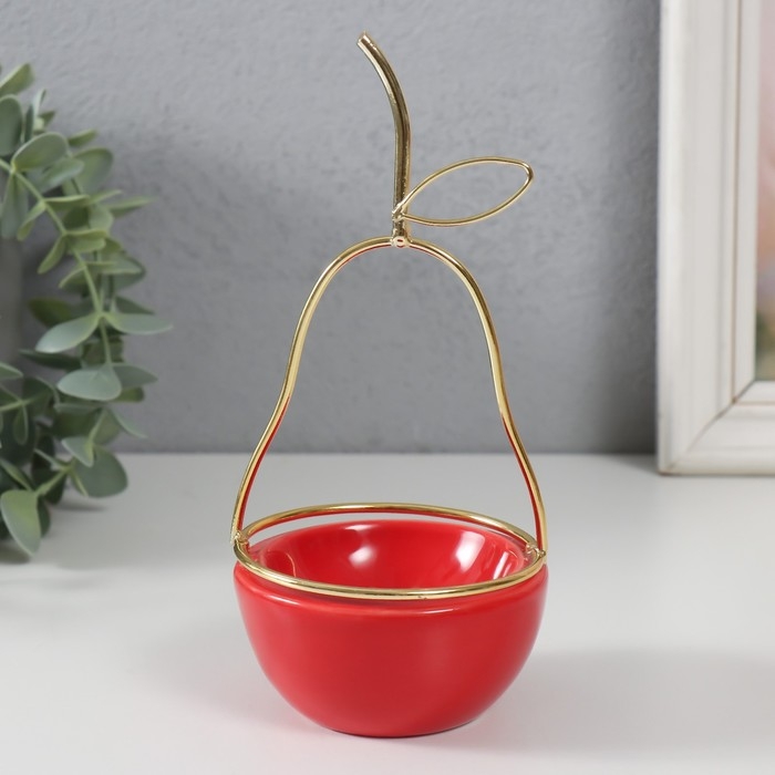Сувенир керамика, металл подставка "Груша" красная с золотом 8х8х17 см