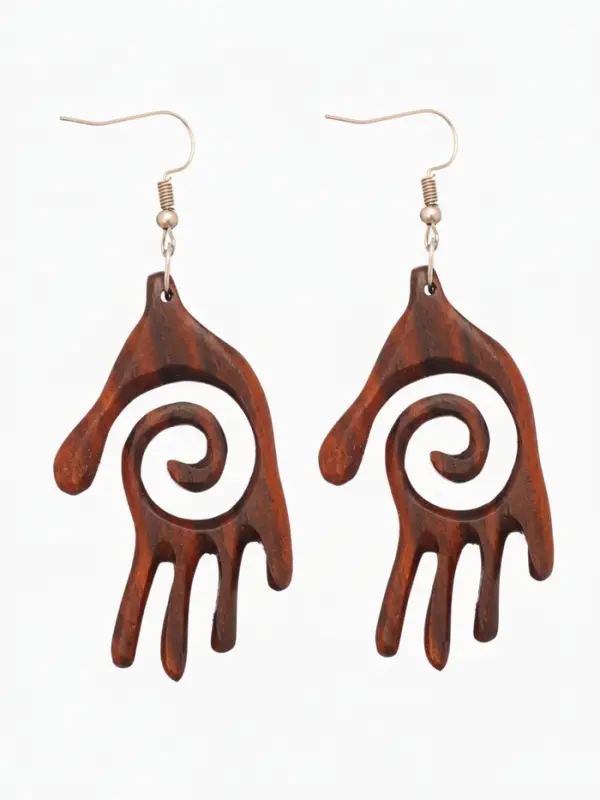 Серьги &laquo;Ладонь со спиралью&raquo;, дерево соно