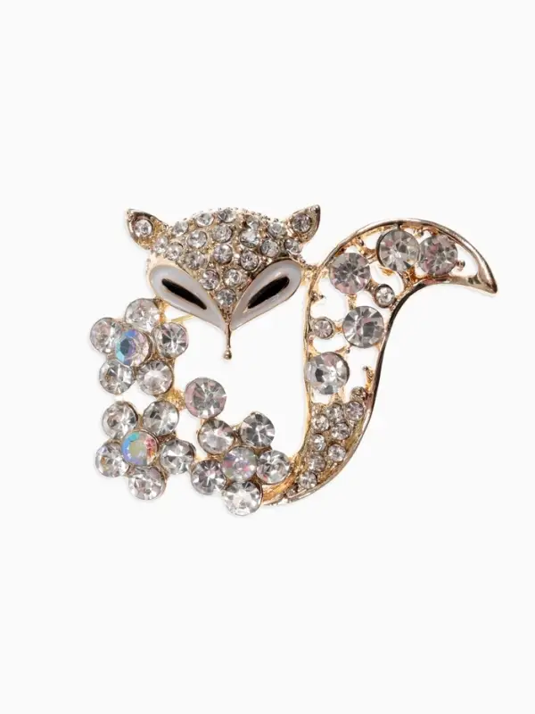 Брошь &laquo;Лиса&raquo;, в цветах, белая в золоте