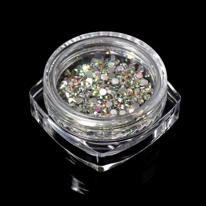 Стразы для декора, круглые, серебристые, голографические