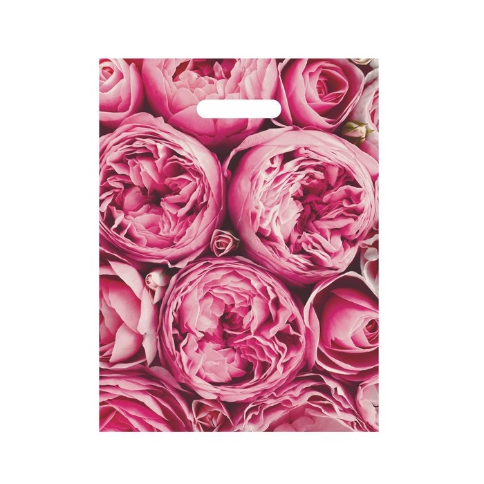 Пакет полиэтиленовый с вырубной ручкой Пакет полиэтиленовый с вырубной ручкой "Пионы", розовые, 30х40 см, 50 мкм, набор 5 шт