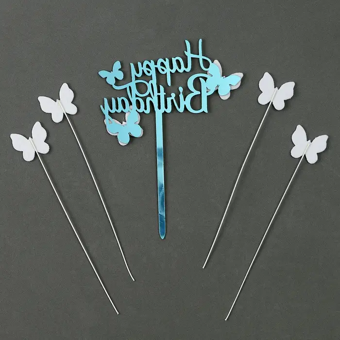 Топпер для торта «С днём рождения. Бабочки», набор 4 шт., золотой Топпер для торта «С днём рождения. Бабочки», набор 4 шт., золотой