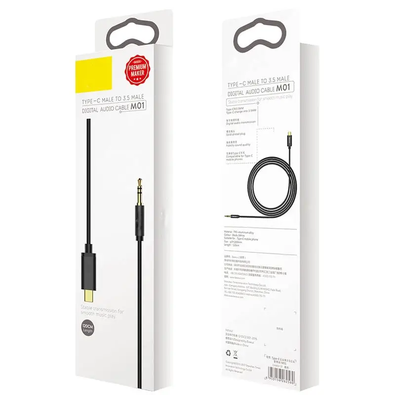 Кабель Type-C на AUX 1.2м M01 Baseus черный CAM01-01 Кабель Type-C на AUX 1.2м M01 Baseus черный CAM01-01