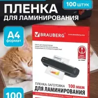 Пленка для ламинирования A4 216&times;303 мм, 100 мкм, 100 штук, глянцевые, BRAUBERG