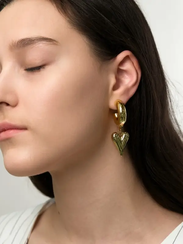 Серьги кольца с подвеской &laquo;Сердечки&raquo;, d=2.5 см, цвет золото