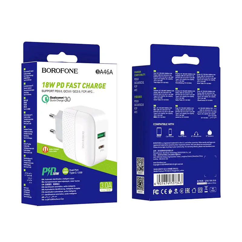 Переходник BA46A СЗУ на USB QC3.0 + Type-C PD18W Borofone белый