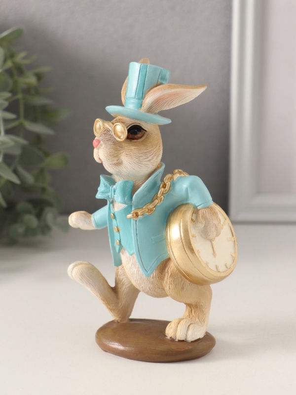 Сувенир полистоун Сувенир полистоун "Заяц с карманными часами и в пенсне" голубой 8,5х6,5х14 см