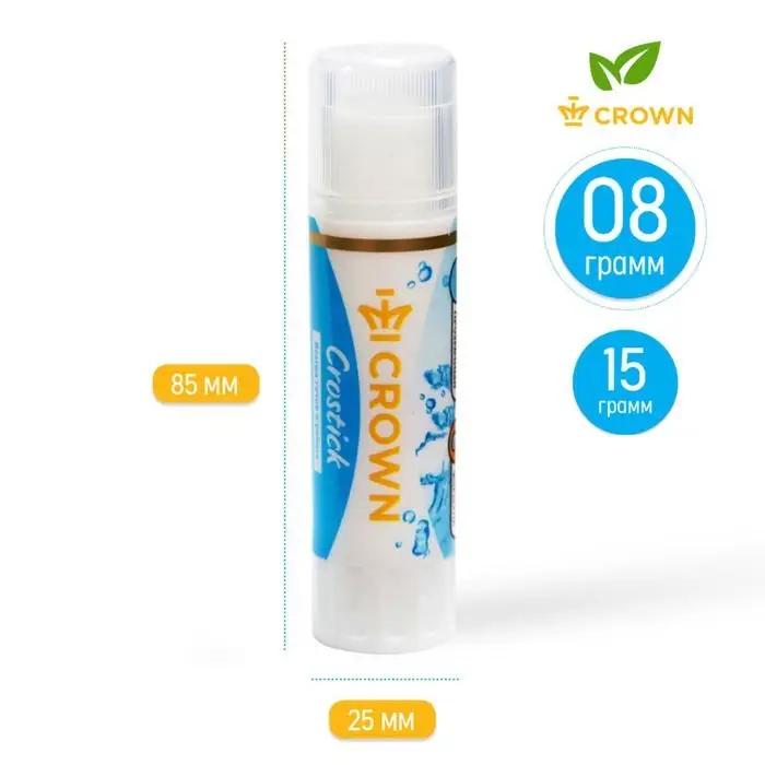 Клeй-карандаш 8 г PVP Crown, кристально-чистый