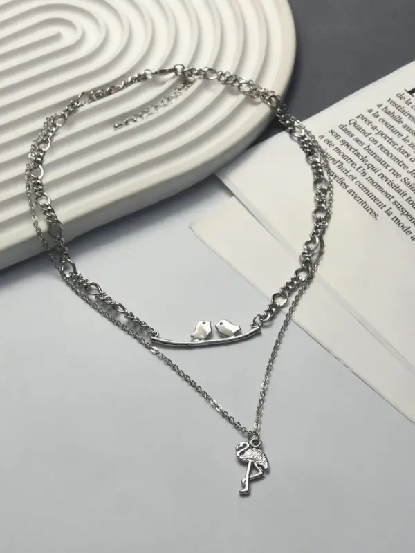 Кулон &laquo;Цепь&raquo;, фламинго, цвет серебро